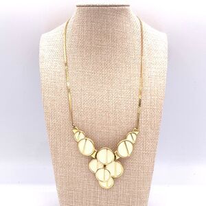 Vintage Monet Gold Tone Circle Enamel Disc Statement Necklace Mid Century 16"